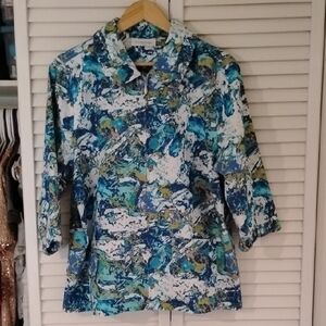 breckenridge Blue Teal Floral-Print Blouse